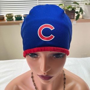 Major league baseball, Chicago Cubs beanie, bright, blue, and red